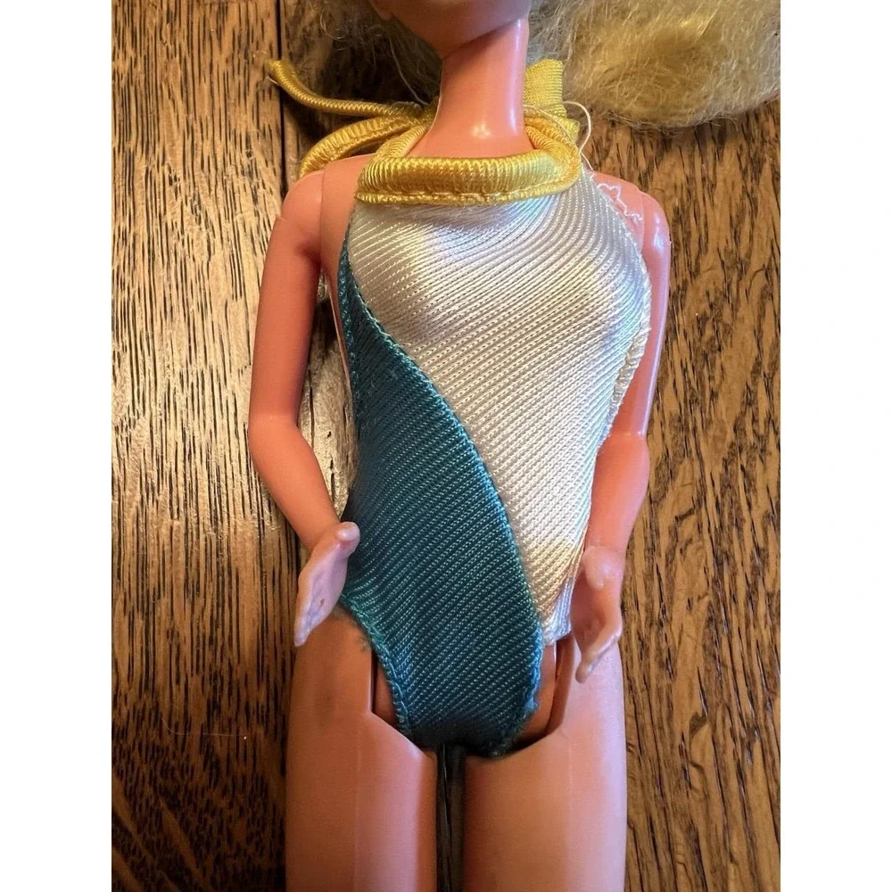 Vintage Barbie Swimsuit 1980 My First Colorblock Teal White Halter One Piece VTG